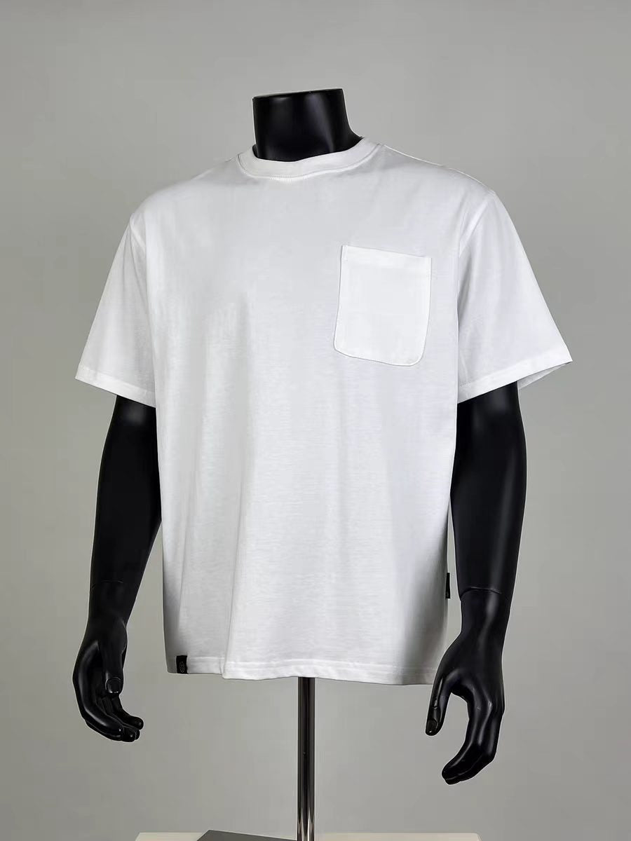 White Crew Neck Oversized Tee with Chest Pocket for Men