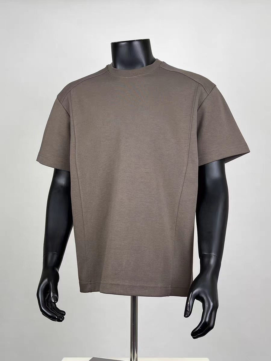 Taupe Crew Neck Oversized Tee with Vertical Stripe Accent for Men