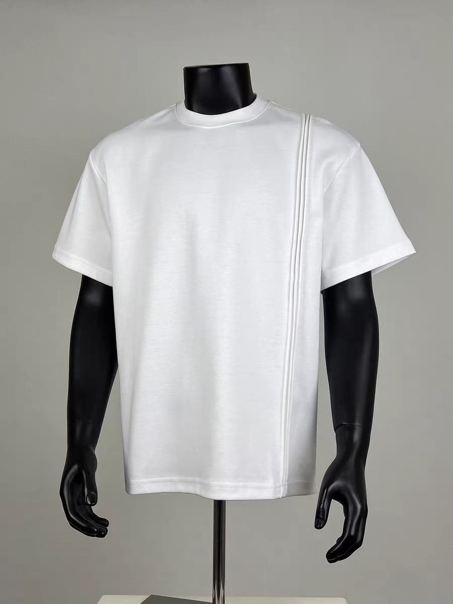 Oversized Crew Neck Casual Tee with Vertical Stripe Accent for Men