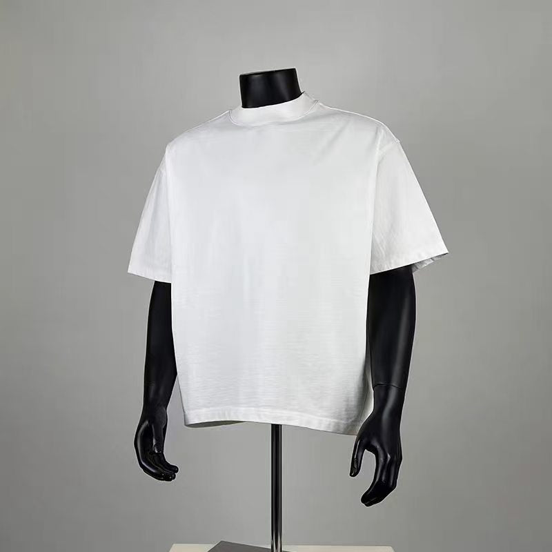 Men's Oversized Mock Neck White T-Shirt, Casual Loose Fit Short Sleeve Crew Neck Tee, Minimalist Streetwear Basic Top for Summer