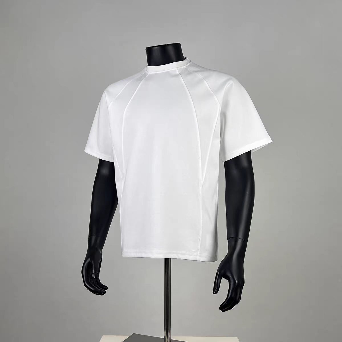 Men's White Structured Seam Oversized T-Shirt - Minimalist Streetwear Short Sleeve Top