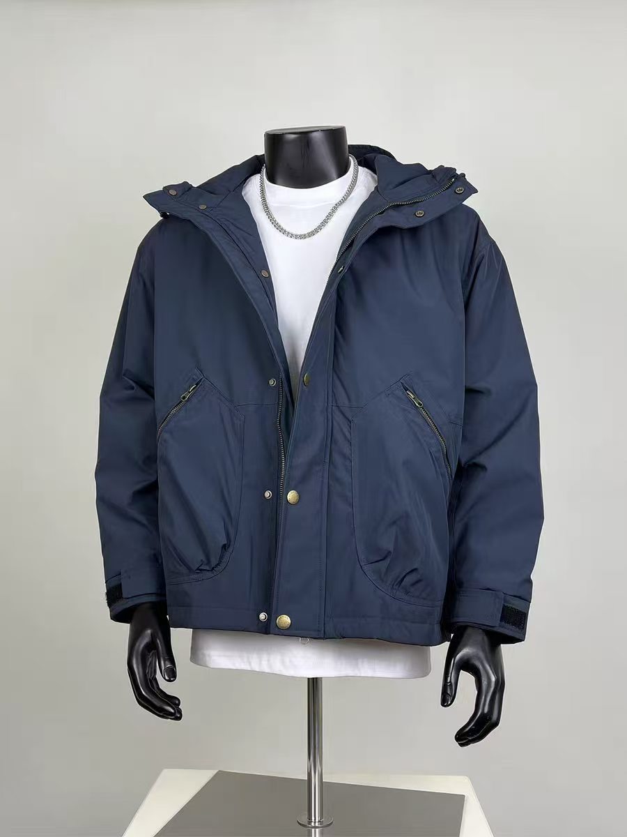 Men's Navy Blue Hooded Utility Bomber Jacket | Winter Windproof Cargo Coat
