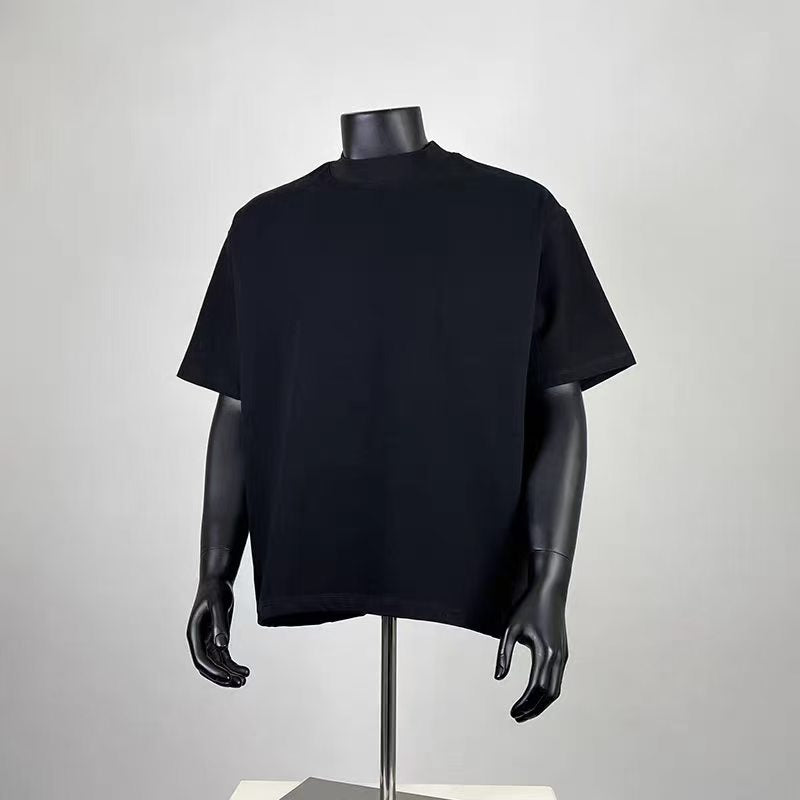 Men's Oversized Mock Neck Black T-Shirt, Casual Loose Fit Short Sleeve Crew Neck Tee, Minimalist Streetwear Basic Top for Summer