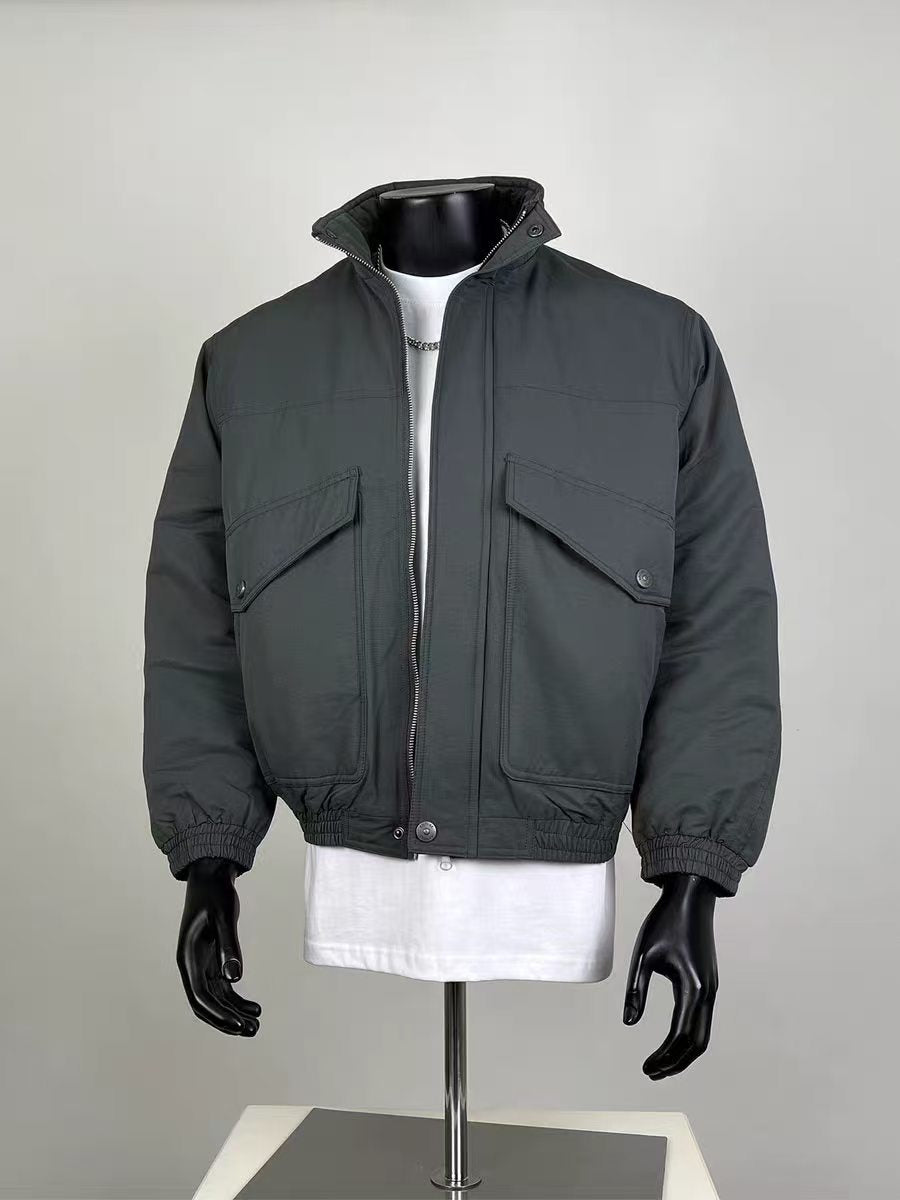 Dark Grey Cargo Pocket Bomber Jacket | Clean Fit Streetwear Outerwear