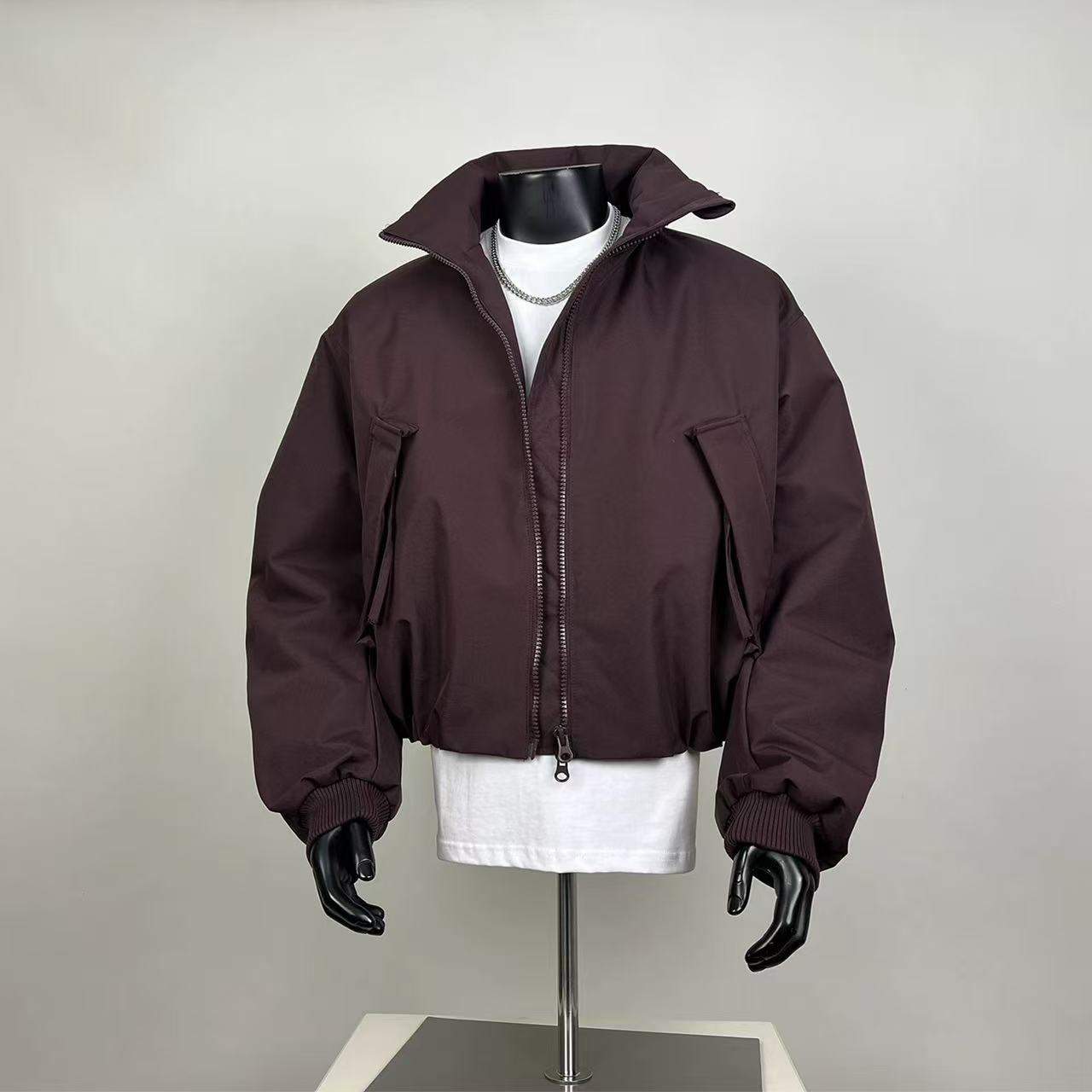 Men's Oversized Plum Cropped Bomber Jacket