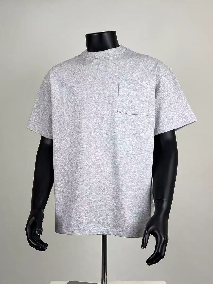 Men's Oversized Grey Crew Neck T-Shirt with Chest Pocket, Casual Loose Fit Short Sleeve Basic Tee for Daily Wear