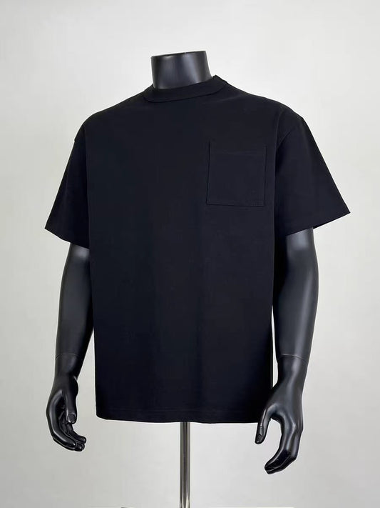 Men's Oversized Black Pocket T-Shirt, Casual Loose Fit Short Sleeve Crew Neck Tee for Daily Streetwear