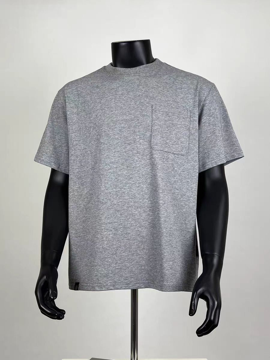 Heather Grey Crew Neck Oversized Tee with Chest Pocket for Men