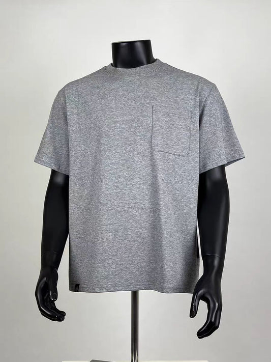 Heather Grey Crew Neck Oversized Tee with Chest Pocket for Men