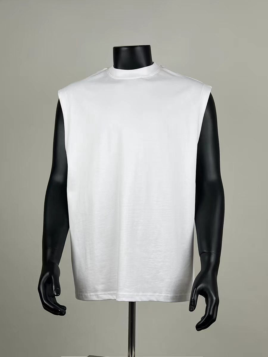 Men's Oversized Sleeveless Mock Neck Tank Top, Casual Cotton Blend Workout Gym Shirt for Summer