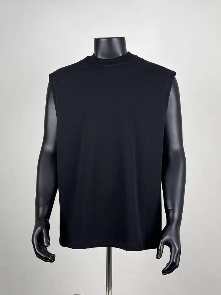 Black Oversized Mock Neck Sleeveless Gym Tank for Men