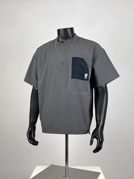 Dark Grey Contrast Pocket Oversized Streetwear Tee for Men