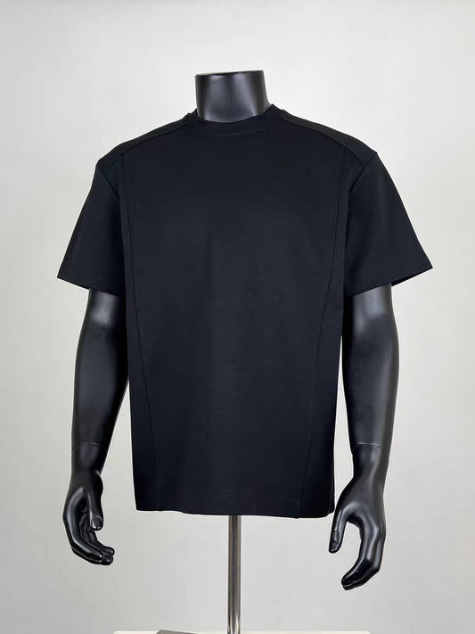 Black Crew Neck Oversized Tee with Vertical Stripe Accent for Men