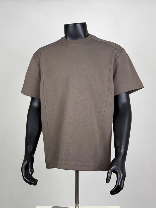 Taupe Crew Neck Oversized Tee with Vertical Stripe Accent for Men