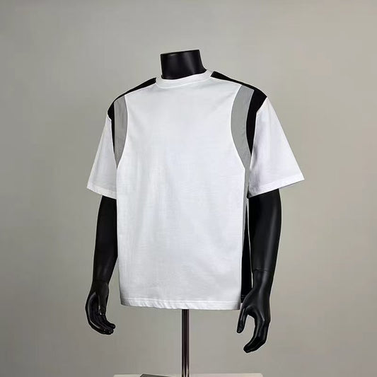 Men's Color Block Oversized T-Shirt, Retro Y2K Streetwear Short Sleeve Top, White Black Grey Loose Fit Crewneck Tee for Summer
