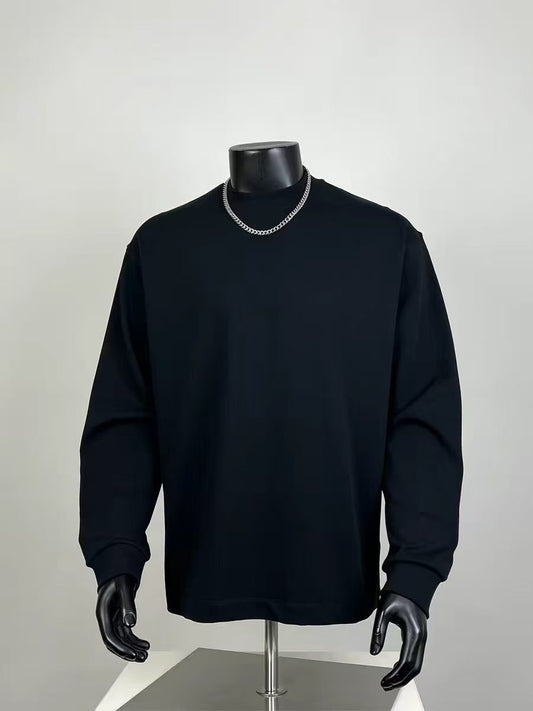 Men's Black Mock Neck Long Sleeve Sweatshirt, Oversized Minimalist Pullover for Streetwear