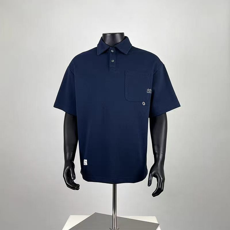 Men's Oversized Mountain Logo Pocket Polo Shirt, Casual Breathable Short Sleeve Polo Top for Outdoor & Daily Wear