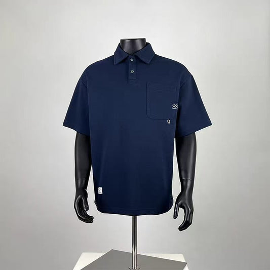 Men's Oversized Mountain Logo Pocket Polo Shirt, Casual Breathable Short Sleeve Polo Top for Outdoor & Daily Wear
