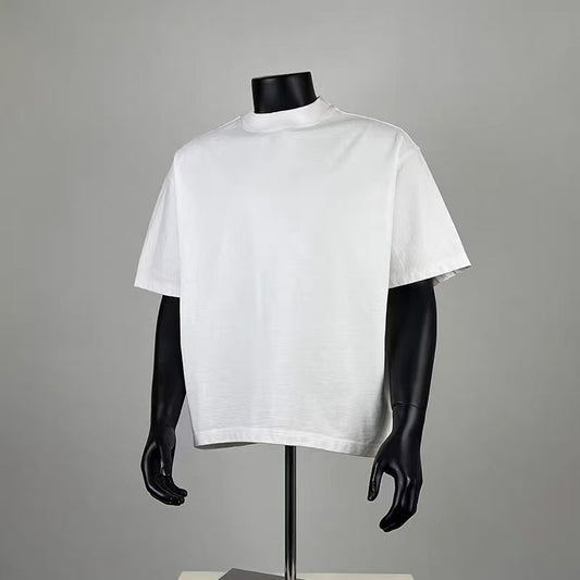 Men's Oversized Mock Neck White T-Shirt, Casual Loose Fit Short Sleeve Crew Neck Tee, Minimalist Streetwear Basic Top for Summer