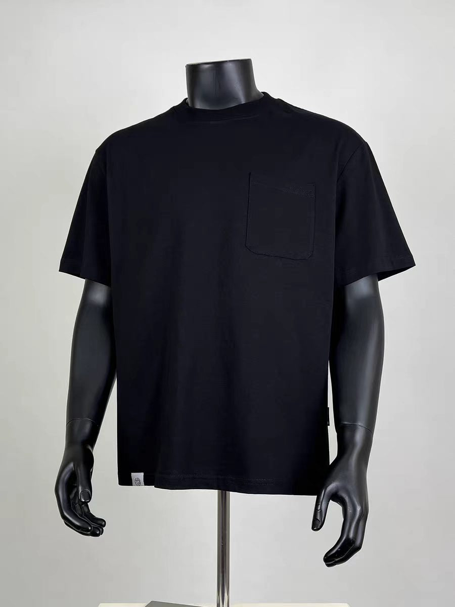 Black Crew Neck Oversized Tee with Chest Pocket for Men
