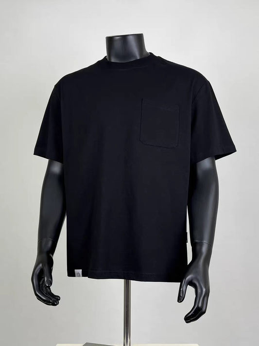 Black Crew Neck Oversized Tee with Chest Pocket for Men