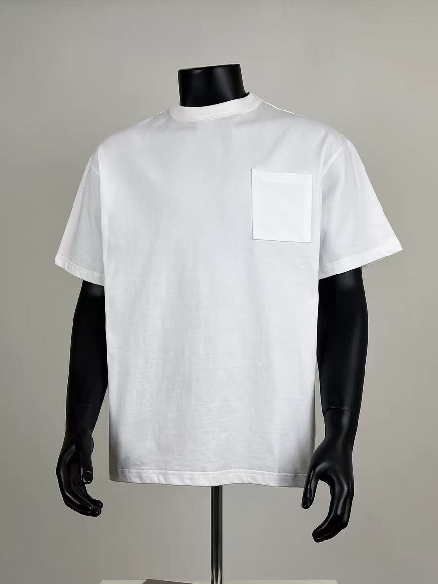 Men's Oversized White Crew Neck T-Shirt with Chest Pocket, Casual Loose Fit Short Sleeve Basic Tee for Daily Wear