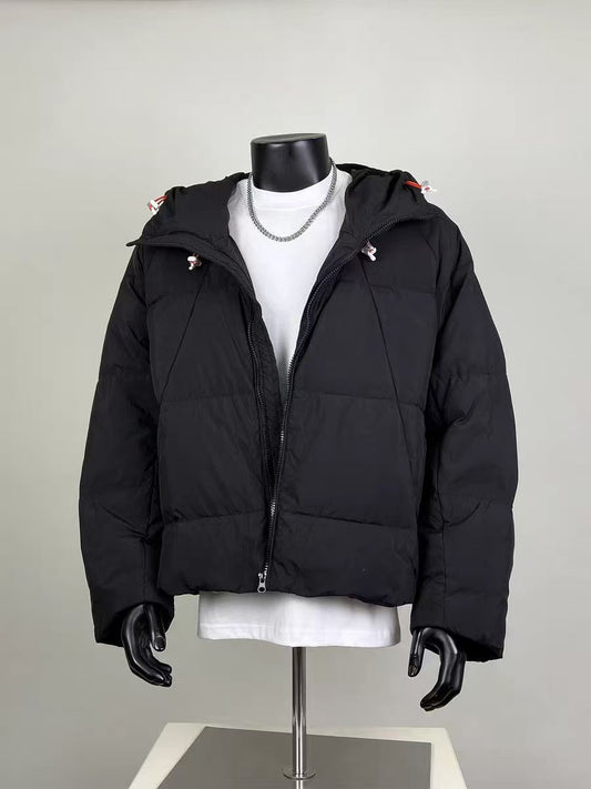 Men's Casual Loose Fit Hooded Black Puffer Jacket - Warm Winter Outerwear