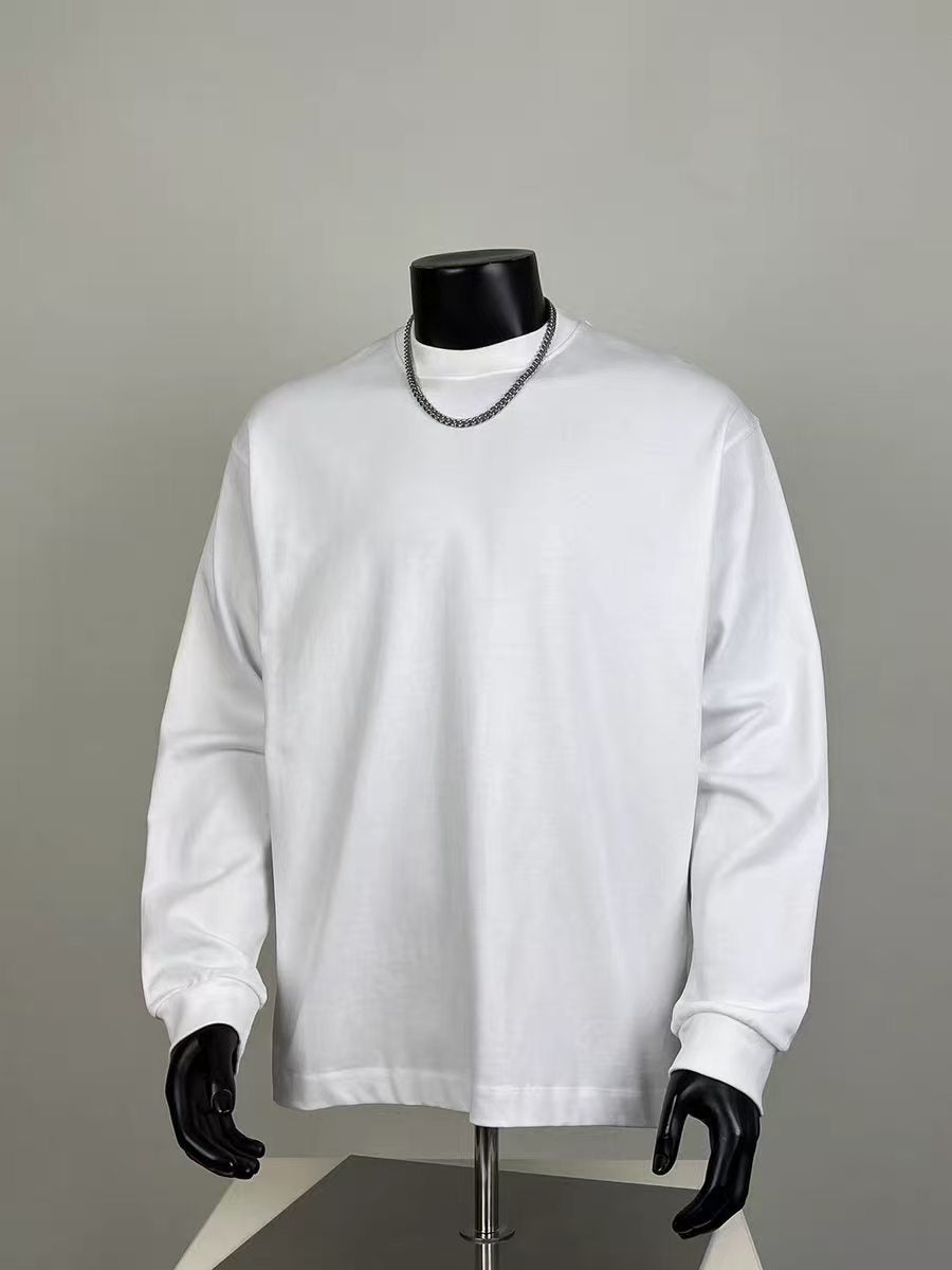 Men's White Mock Neck Long Sleeve Sweatshirt, Oversized Minimalist Pullover for Casual Streetwear