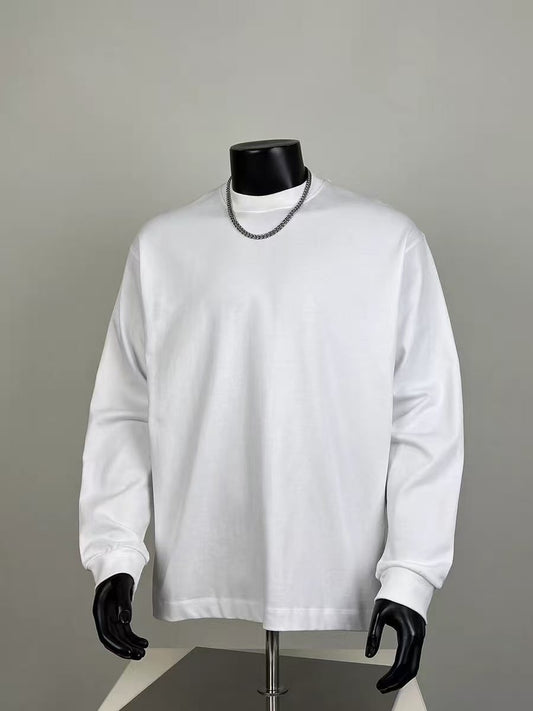 Men's White Mock Neck Long Sleeve Sweatshirt, Oversized Minimalist Pullover for Casual Streetwear