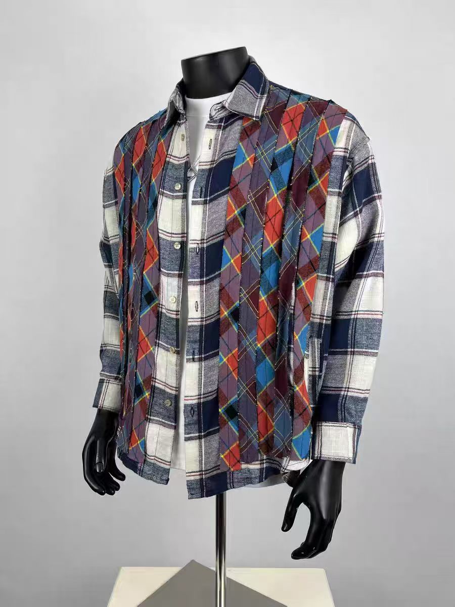 Men's Patchwork Plaid Flannel Shirt, Vintage Mixed Check Button Down Long Sleeve Shirt