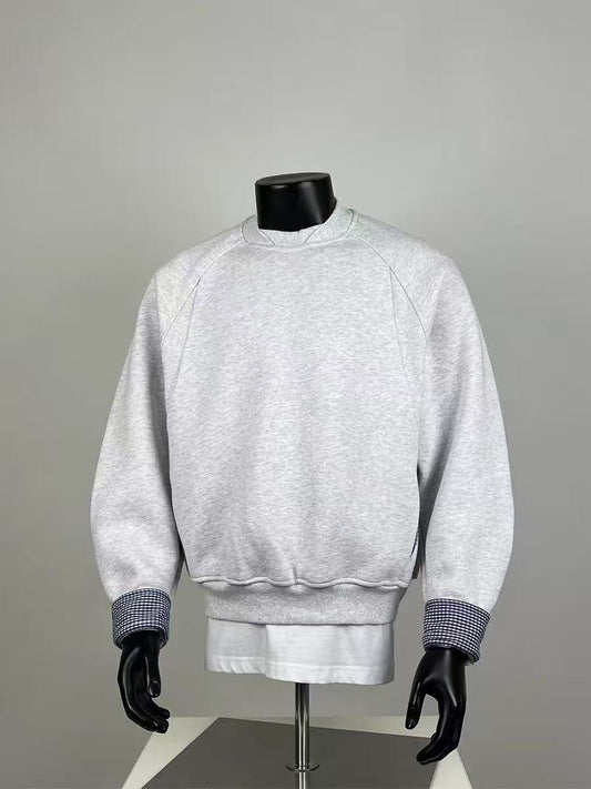 Vintage Grey Plaid Cuff Sweatshirt | Clean Fit Streetwear