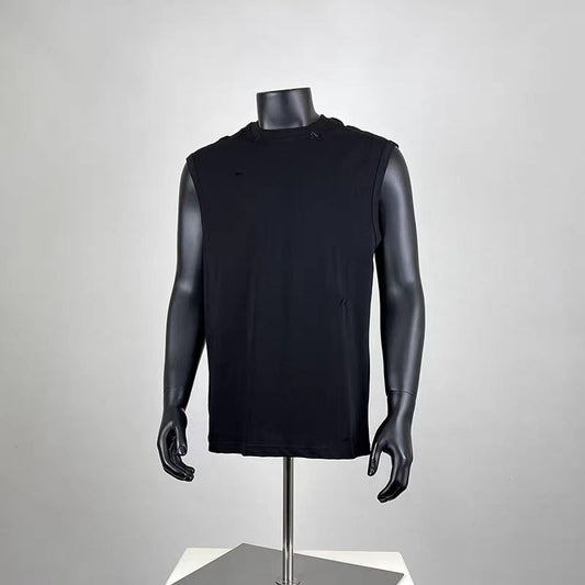 Black Distressed Cutout Oversized Sleeveless Streetwear Tank for Men