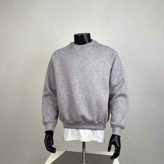 Men's Heather Grey Raglan Crewneck Sweatshirt, Oversized Casual Pullover for Streetwear