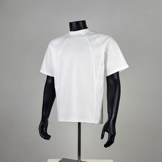 Men's White Structured Seam Oversized T-Shirt - Minimalist Streetwear Short Sleeve Top