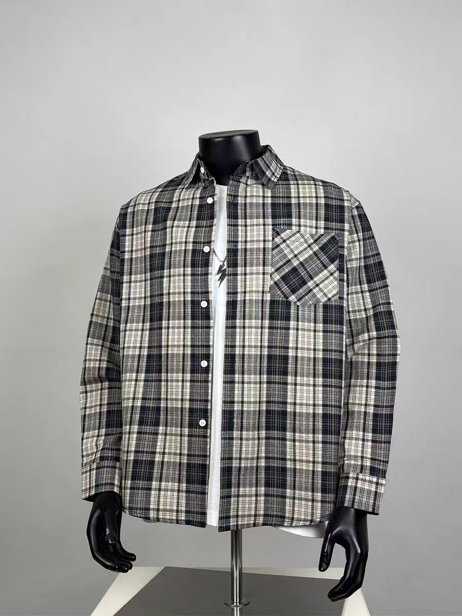 Men's Vintage Plaid Flannel Shirt, Casual Long Sleeve Button Down with Chest Pocket