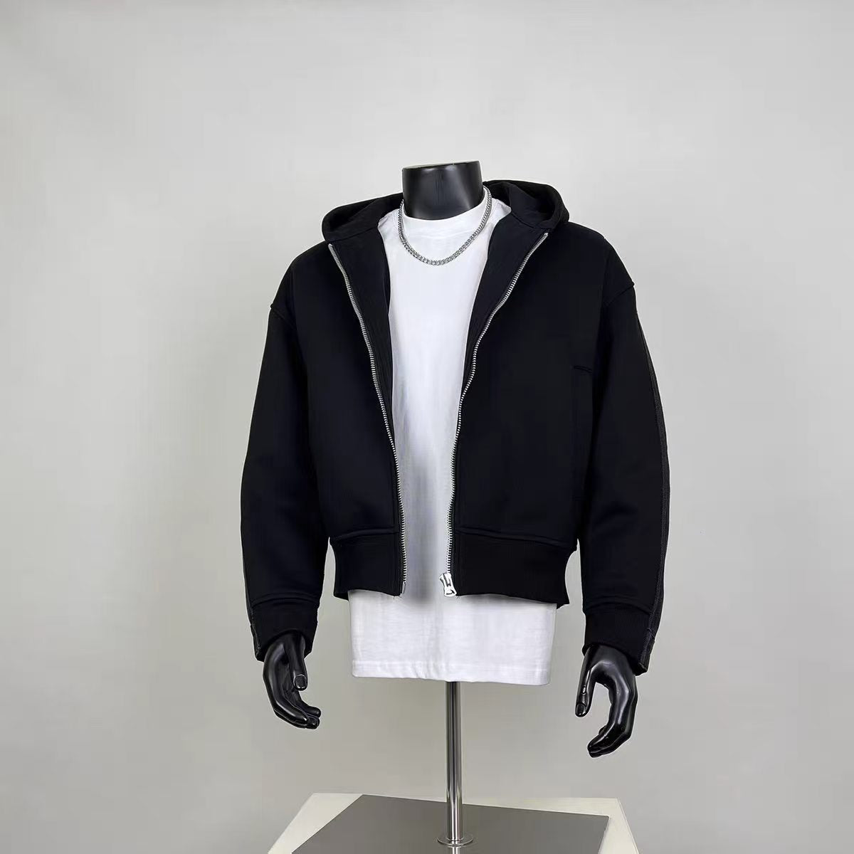 Men's Black Hooded Zip-Up Sweatshirt Jacket