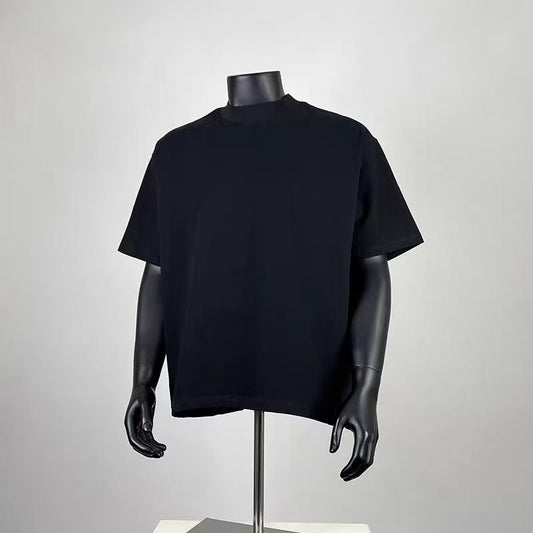 Men's Oversized Mock Neck Black T-Shirt, Casual Loose Fit Short Sleeve Crew Neck Tee, Minimalist Streetwear Basic Top for Summer
