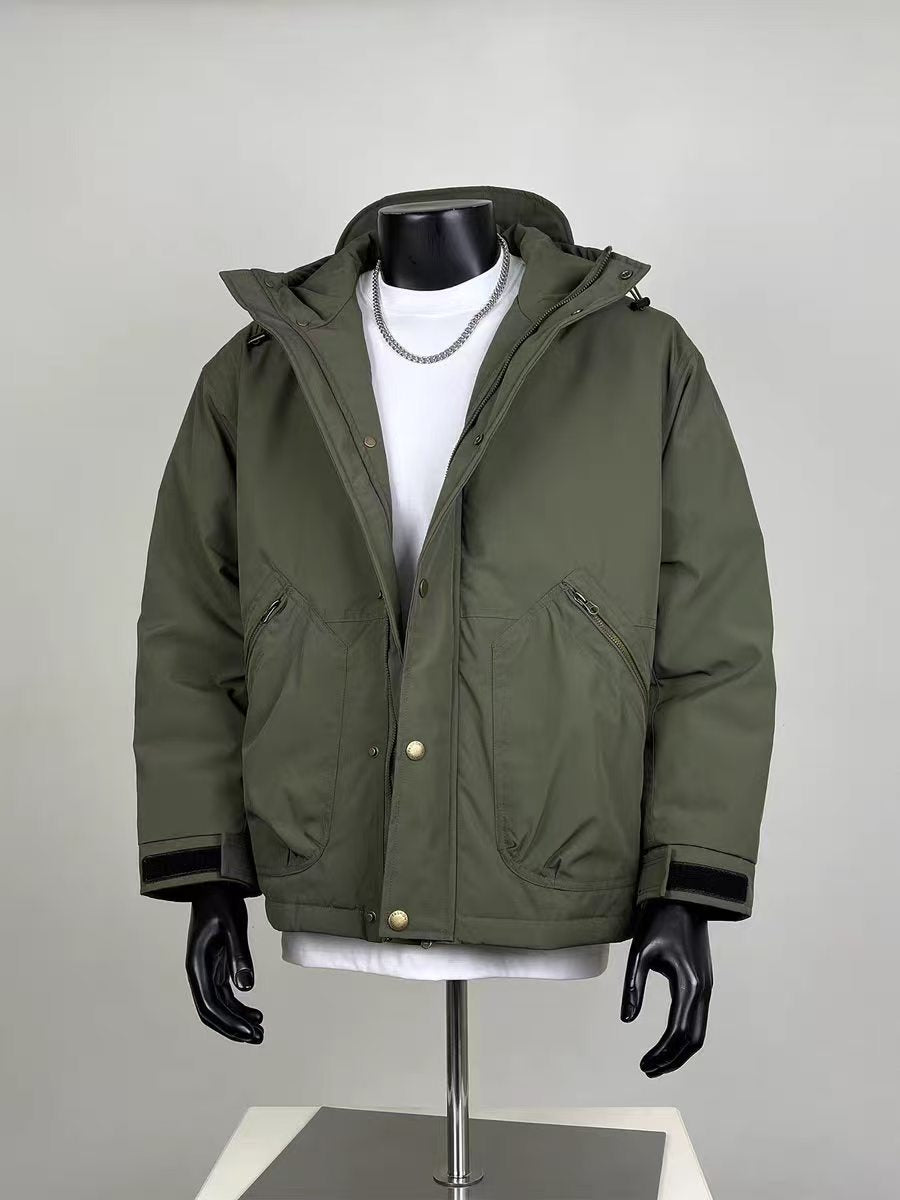 Men's Olive Green Hooded Utility Parka Jacket | Winter Waterproof Windbreaker