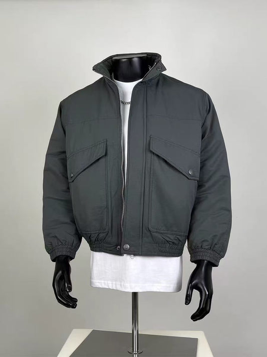 Dark Grey Cargo Pocket Bomber Jacket | Clean Fit Streetwear Outerwear