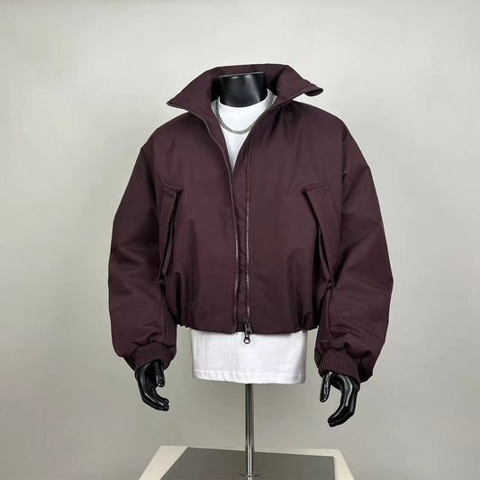 Men's Oversized Plum Cropped Bomber Jacket