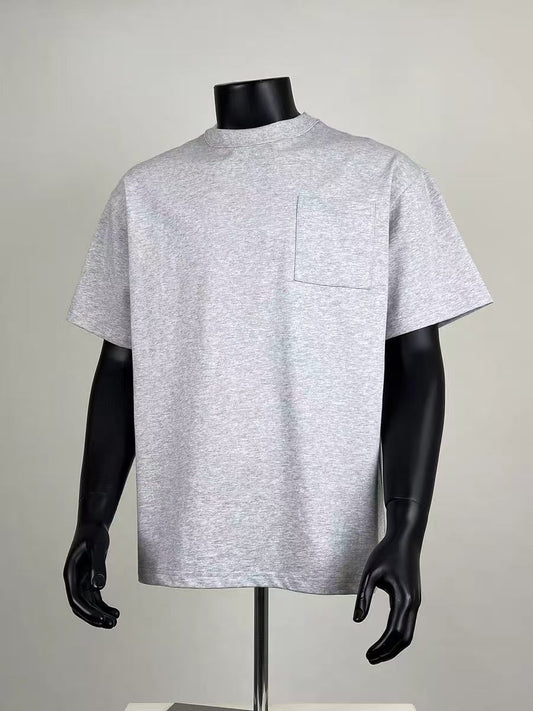 Men's Oversized Grey Crew Neck T-Shirt with Chest Pocket, Casual Loose Fit Short Sleeve Basic Tee for Daily Wear